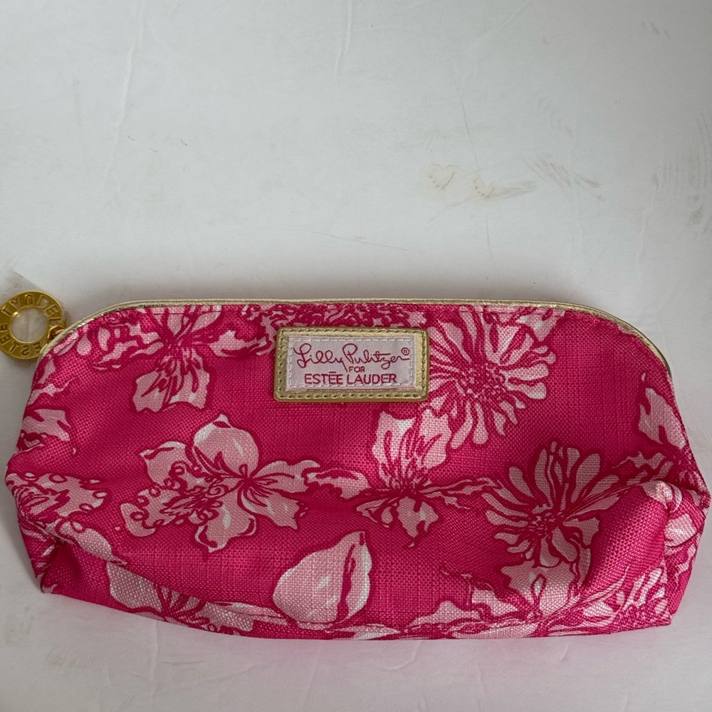 Lilly Pulitzer for Estée Lauder Cosmetic‎ Pink Floral Zip Bag w/ Pink Interior